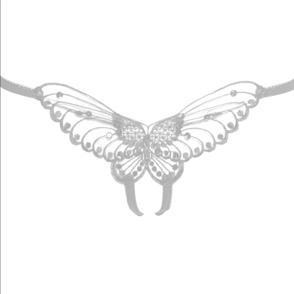 LEG AVENUE White Butterfly Crotchless pantie With Pearl Sequin Detail - One Size - Picture 2 of 2